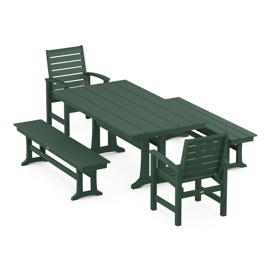 POLYWOOD Signature 5-Piece Farmhouse Dining Set With Trestle Legs in Green