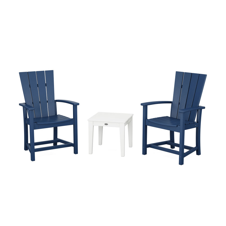 POLYWOOD Quattro 3-Piece Upright Adirondack Chair Set in Navy / White