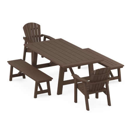 Seashell 5-Piece Rustic Farmhouse Dining Set With Trestle Legs in Mahogany