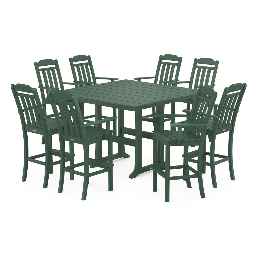 POLYWOOD Country Living 9-Piece Farmhouse Bar Set with Trestle Legs in Green