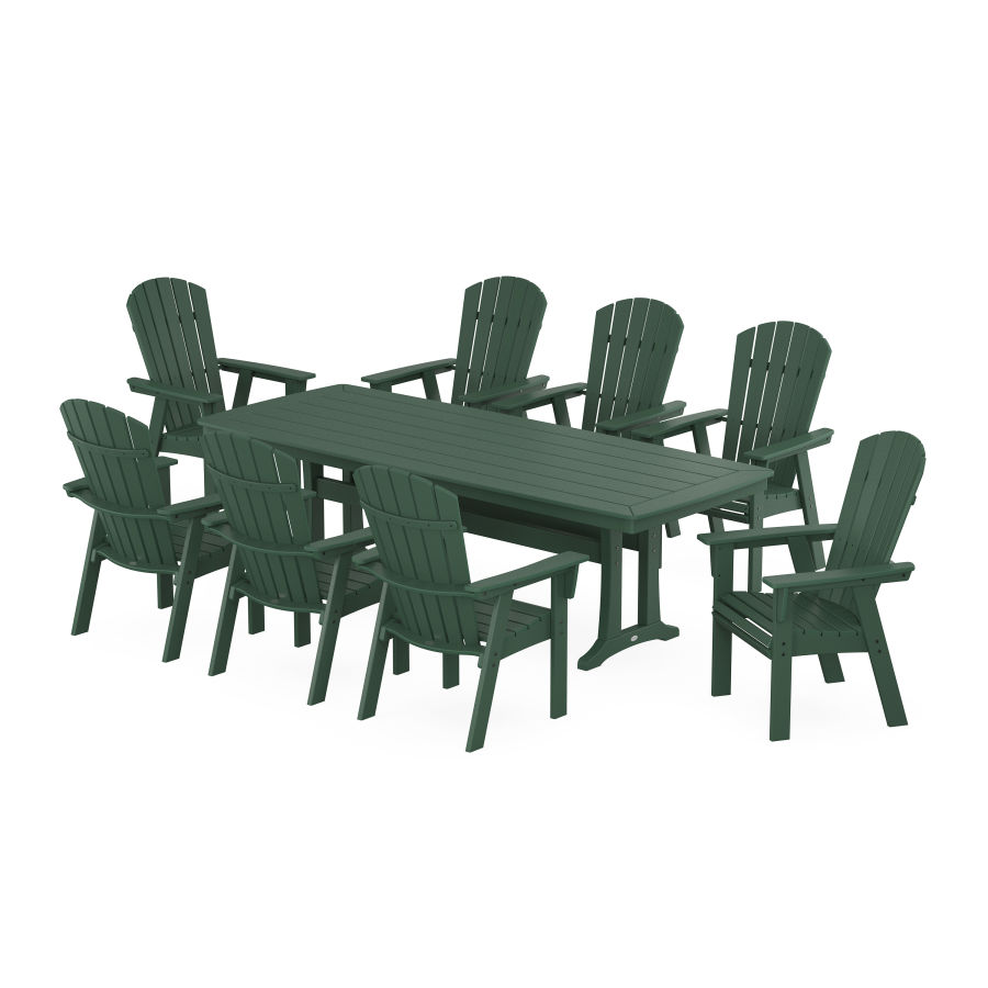 POLYWOOD Nautical Curveback Adirondack 9-Piece Dining Set with Trestle Legs in Green