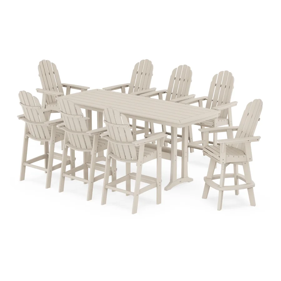 POLYWOOD Vineyard Curveback Adirondack Swivel 9-Piece Bar Set with Trestle Legs in Sand