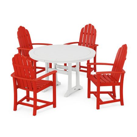 Classic Adirondack 5-Piece Round Dining Set with Trestle Legs in Sunset Red / White