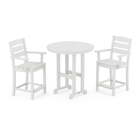 Lakeside 3-Piece Round Farmhouse Arm Chair Counter  Set in White