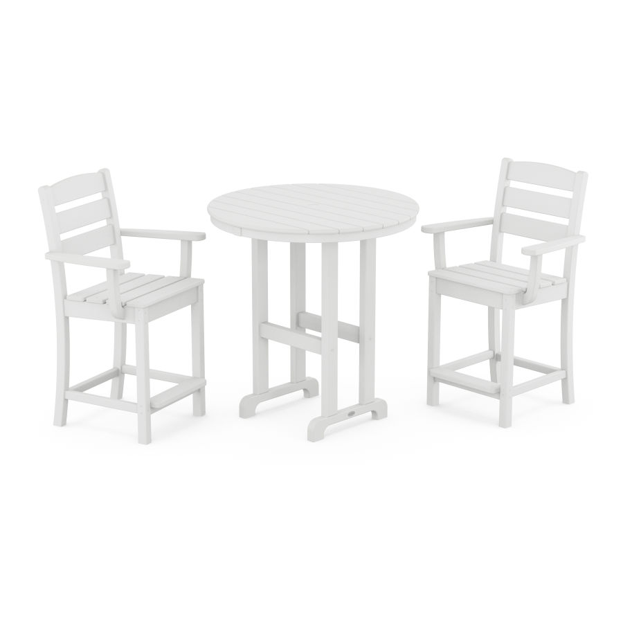 POLYWOOD Lakeside 3-Piece Round Farmhouse Arm Chair Counter  Set in White