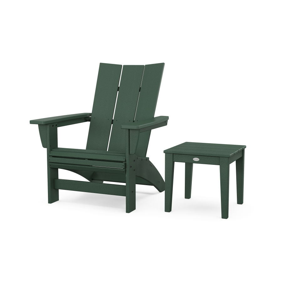 POLYWOOD Modern Grand Adirondack Chair with Side Table in Green