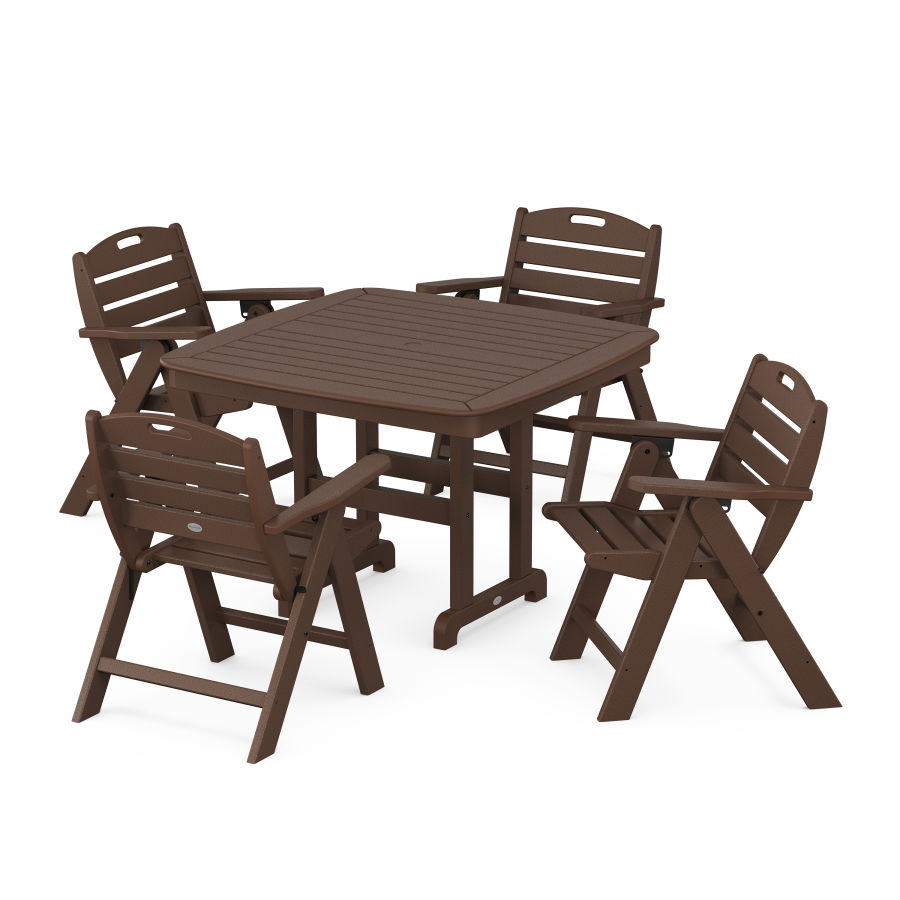 POLYWOOD Nautical Folding Lowback Chair 5-Piece Dining Set with Trestle Legs in Mahogany