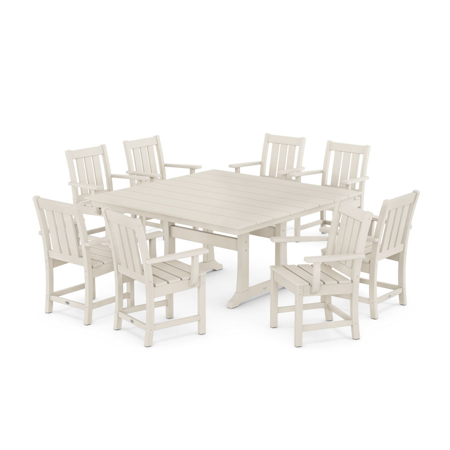 POLYWOOD Oxford 9-Piece Square Farmhouse Dining Set with Trestle Legs in Sand
