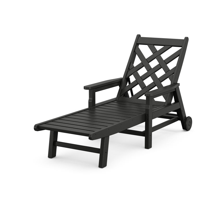 POLYWOOD Wovendale Chaise with Arms and Wheels in Black