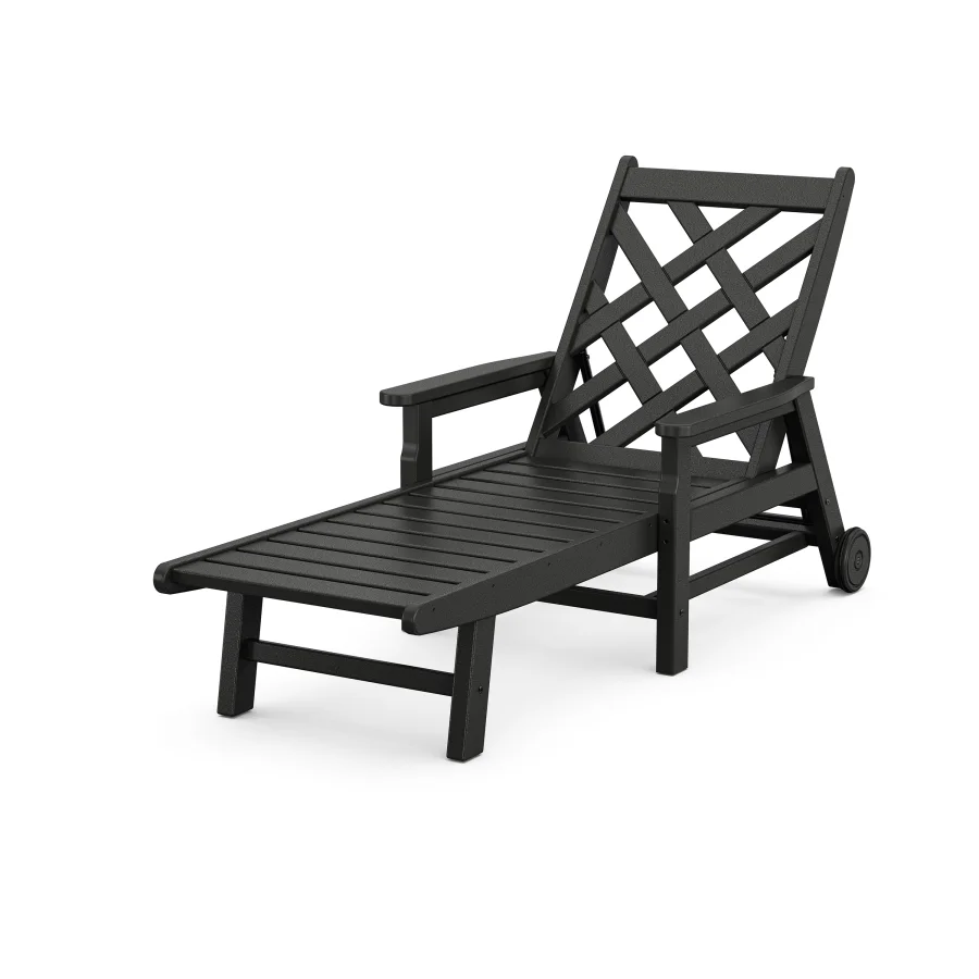 POLYWOOD Wovendale Chaise with Arms and Wheels in Black