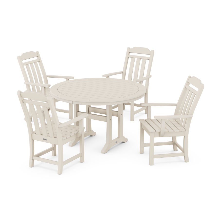 POLYWOOD Country Living 5-Piece Round Dining Set with Trestle Legs in Sand