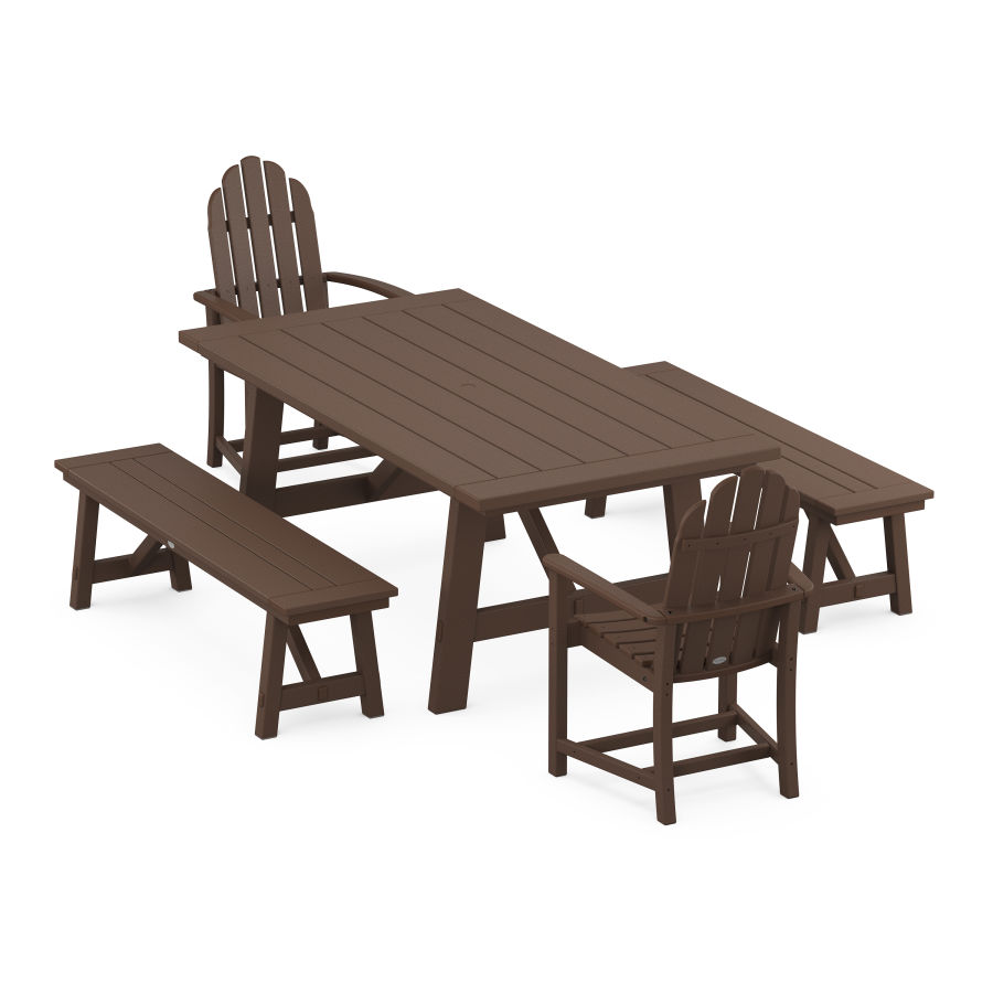 POLYWOOD Classic Adirondack 5-Piece Rustic Farmhouse Dining Set With Trestle Legs in Mahogany