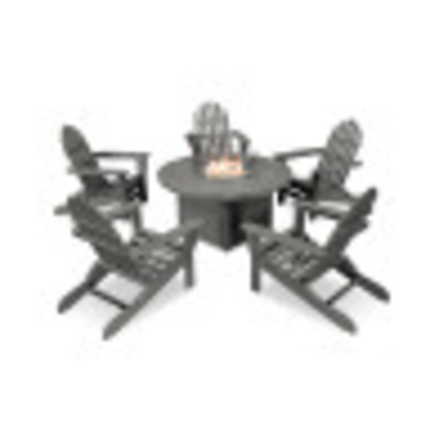 POLYWOOD Classic Folding Adirondack 6-Piece Conversation Set with Fire Pit Table