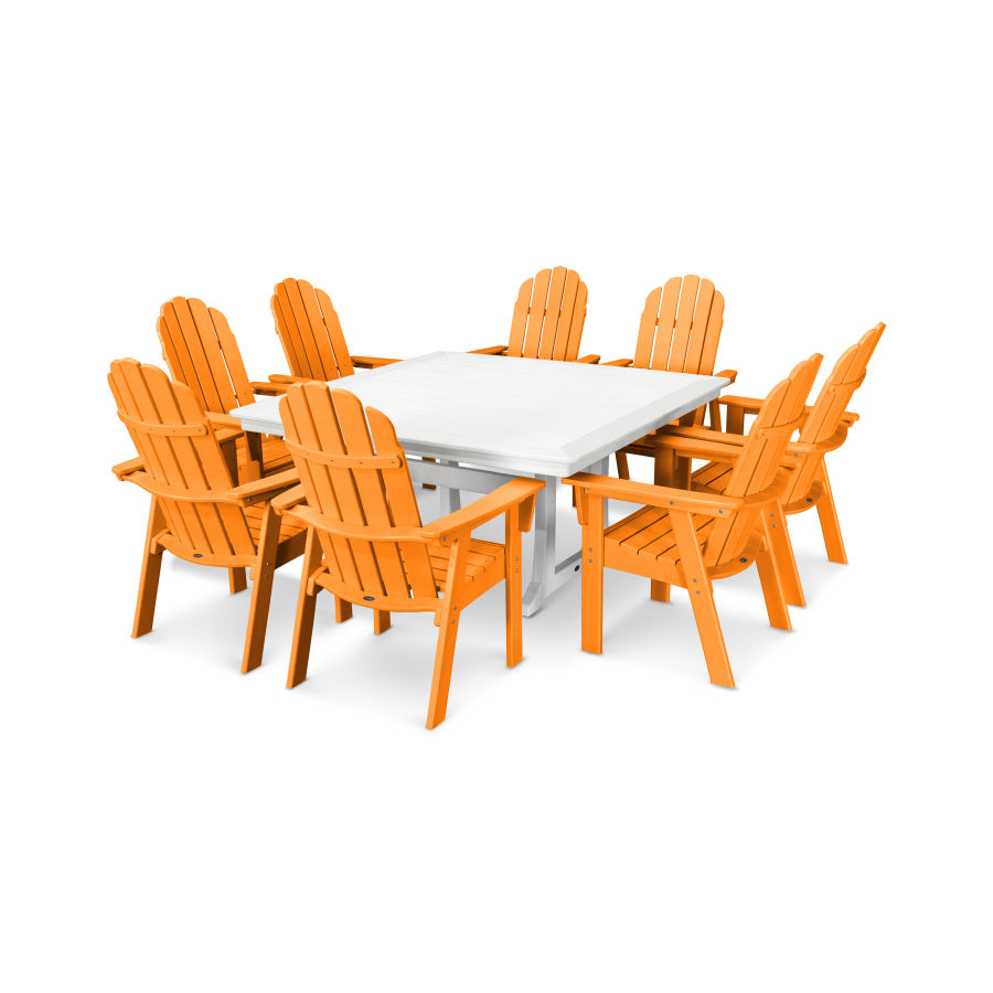 POLYWOOD Vineyard Adirondack 9-Piece Nautical Trestle Dining Set in Tangerine / White