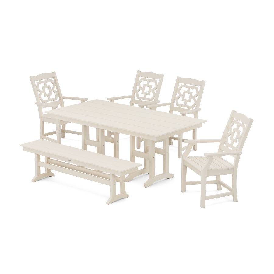 POLYWOOD Chinoiserie 6-Piece Farmhouse Dining Set with Bench in Sand