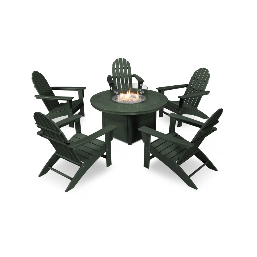 POLYWOOD Vineyard Adirondack 6-Piece Chat Set with Fire Pit Table in Green