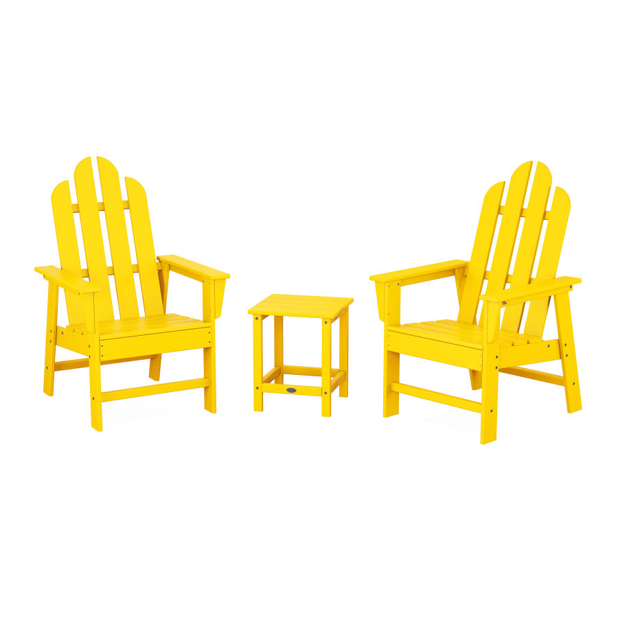 POLYWOOD Long Island 3-Piece Upright Adirondack Chair Set in Lemon
