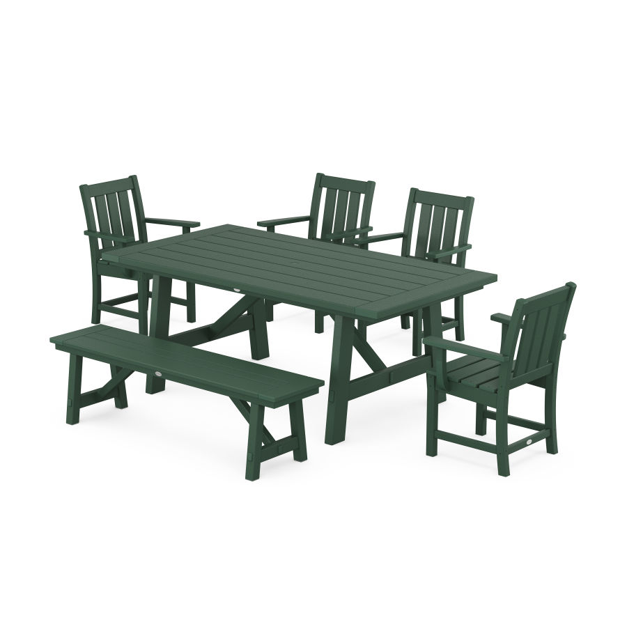 POLYWOOD Oxford 6-Piece Rustic Farmhouse Dining Set with Bench in Green