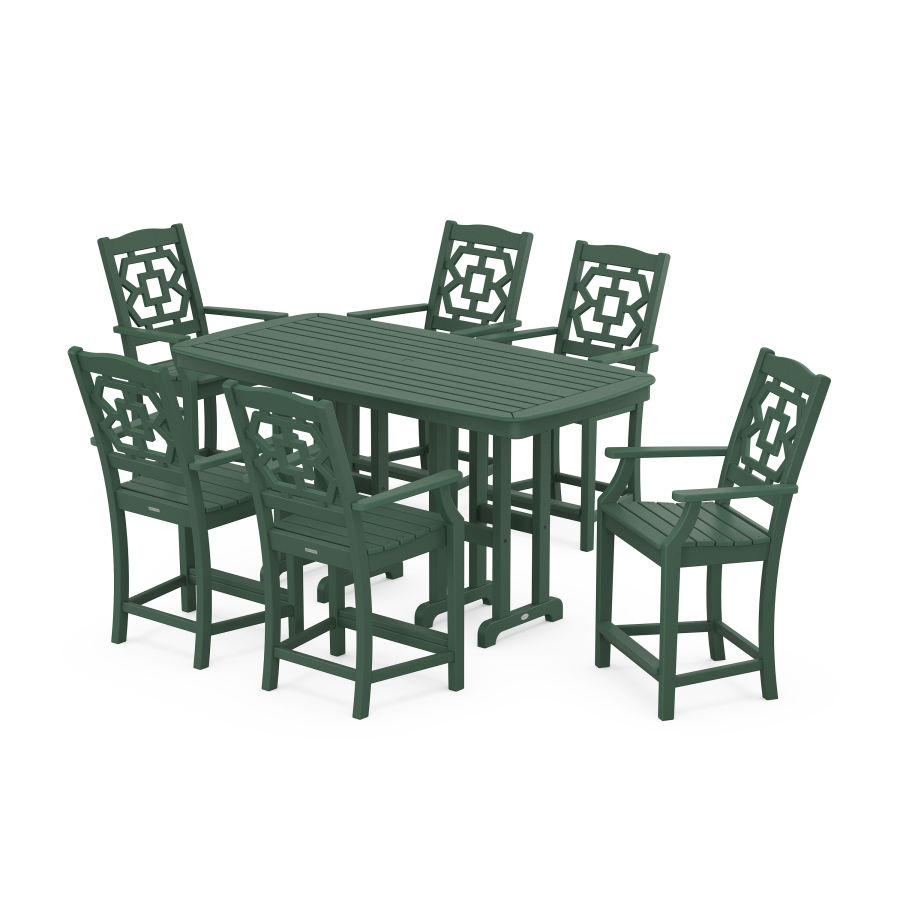 POLYWOOD Chinoiserie Arm Chair 7-Piece Counter Set in Green