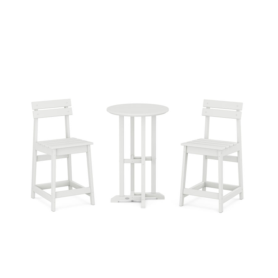 POLYWOOD Modern Studio Plaza Counter Chair 3-Piece Bistro Set in White
