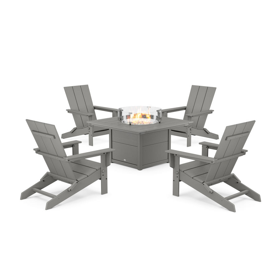 POLYWOOD 5-Piece Modern Studio Folding Adirondack Conversation Set with Fire Pit Table