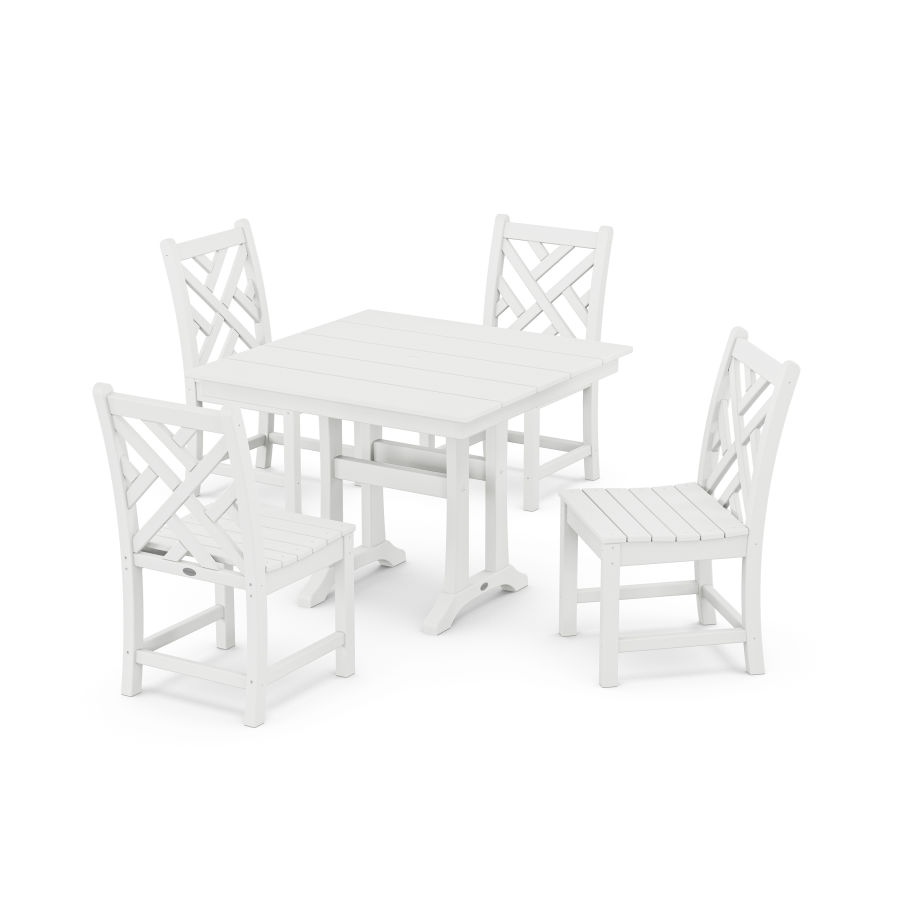 POLYWOOD Chippendale 5-Piece Farmhouse Trestle Side Chair Dining Set in White