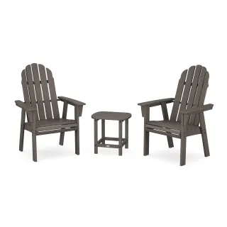 POLYWOOD Vineyard 3-Piece Curveback Upright Adirondack Chair Set in Vintage Finish