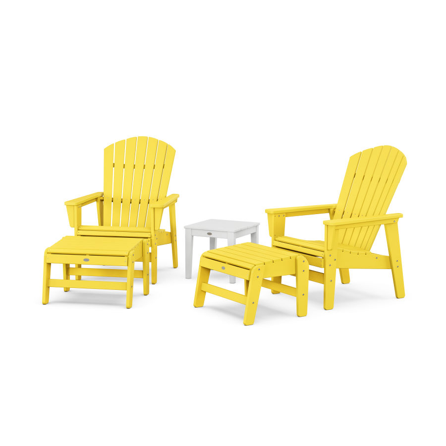 POLYWOOD 5-Piece Nautical Grand Upright Adirondack Set with Ottomans and Side Table in Lemon / White