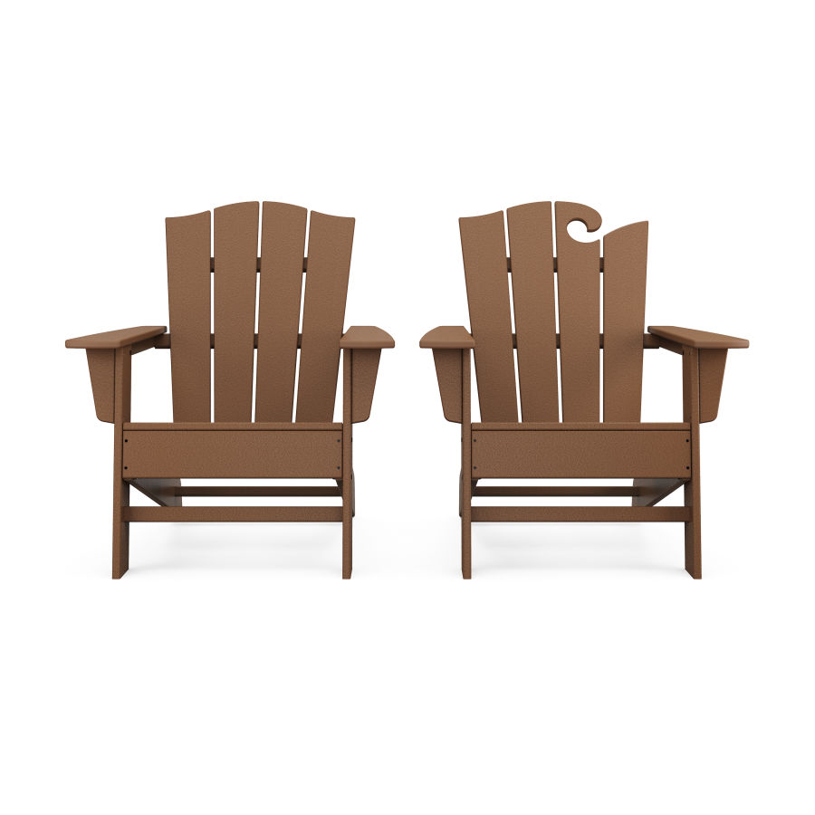 POLYWOOD Wave 2-Piece Adirondack Chair Set with The Crest Chair in Teak