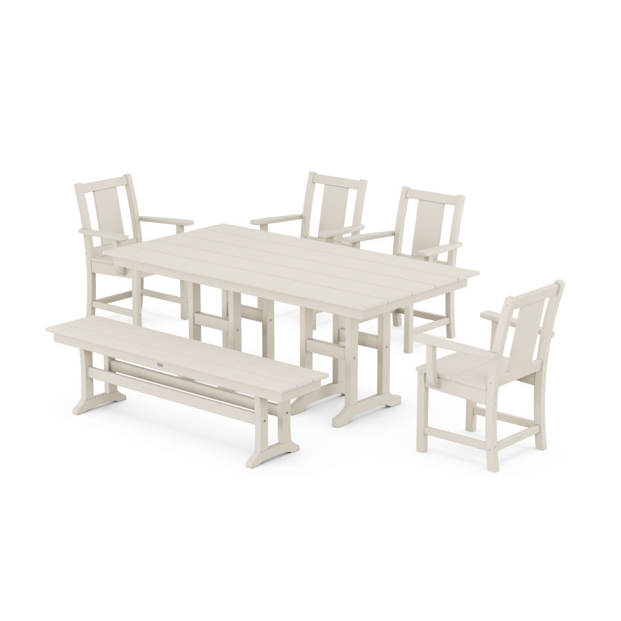 POLYWOOD Prairie 6-Piece Farmhouse Dining Set with Bench in Sand
