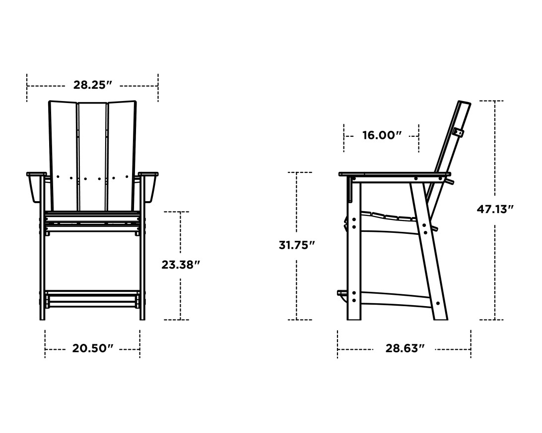 Dimensions for Modern Curveback Adirondack Counter Chair