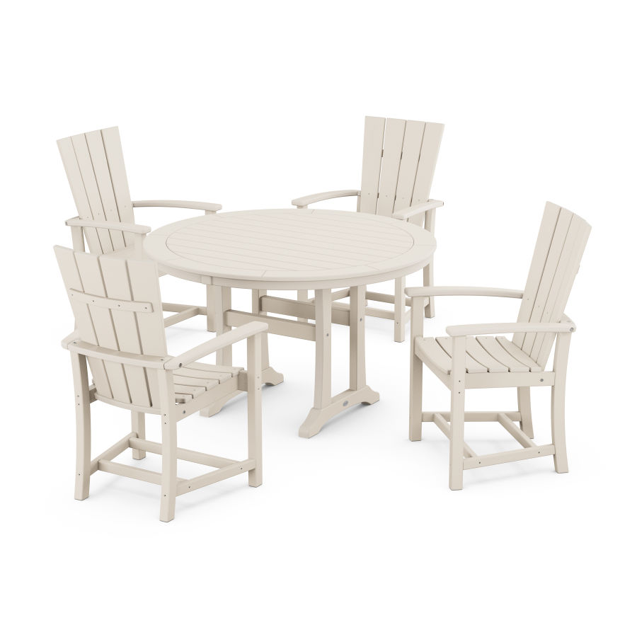 POLYWOOD Quattro 5-Piece Round Dining Set with Trestle Legs in Sand