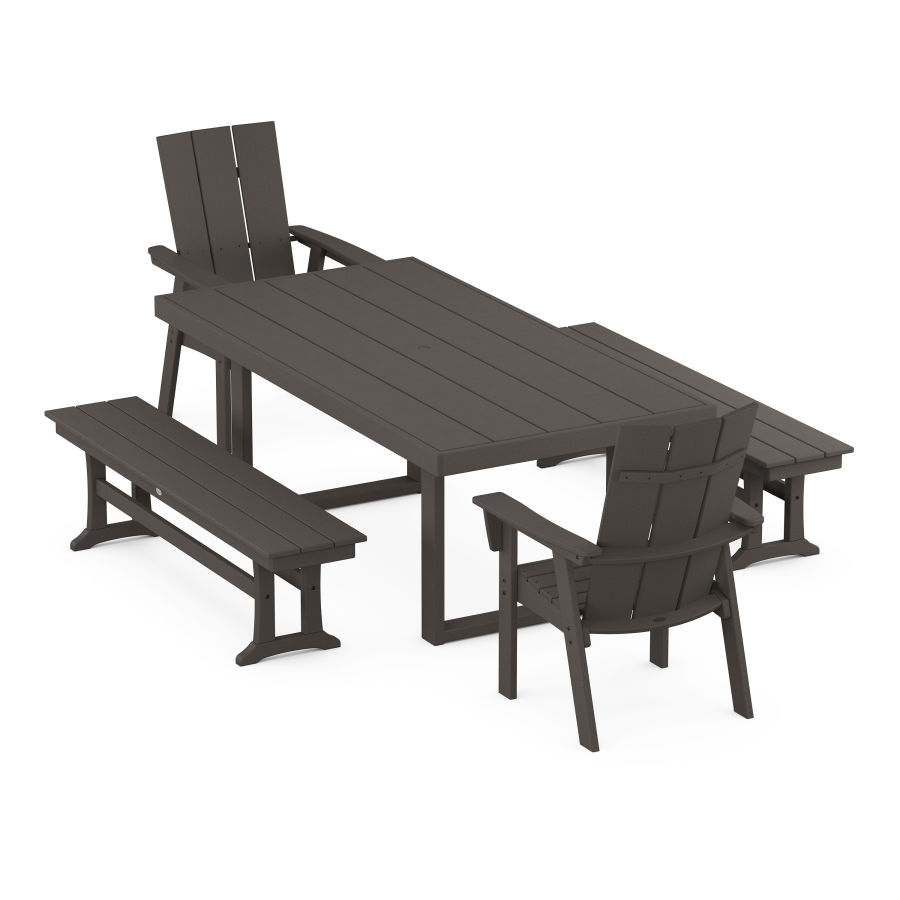 POLYWOOD Modern Adirondack 5-Piece Dining Set with Trestle Legs in Vintage Coffee