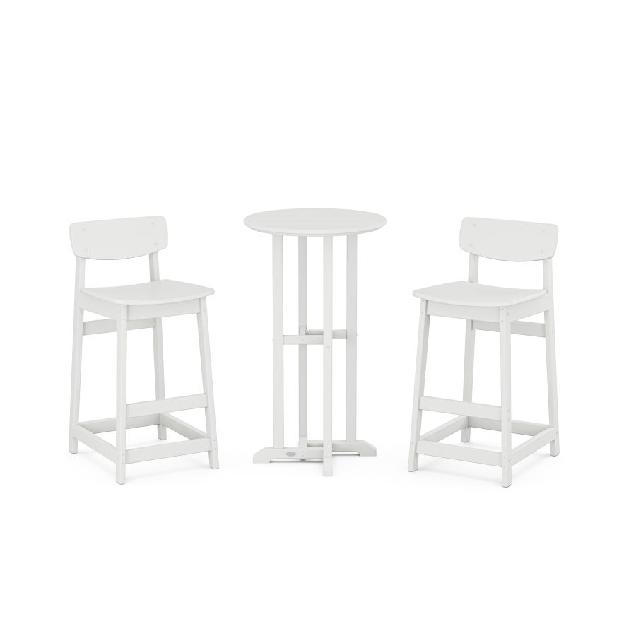 POLYWOOD Modern Studio Urban Lowback Bar Chair 3-Piece Bistro Set in White