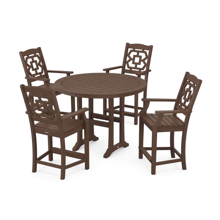 POLYWOOD Chinoiserie 5-Piece Round Counter Set in Mahogany