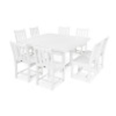 Traditional Garden 9-Piece Nautical Trestle Dining Set in White