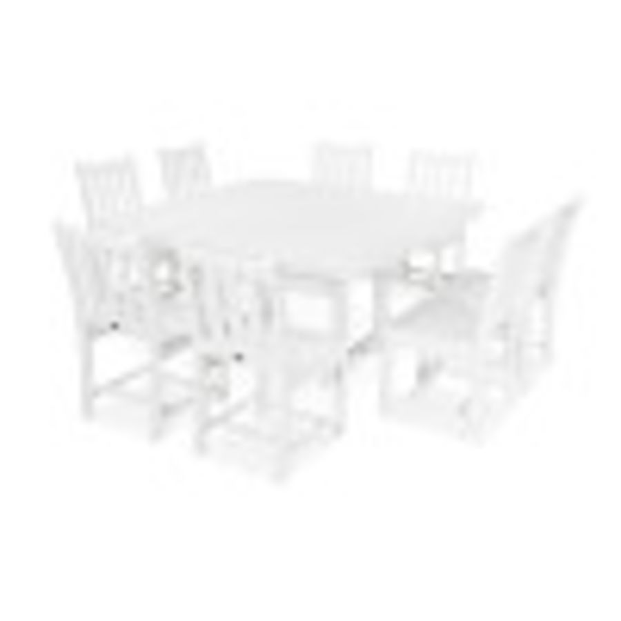 POLYWOOD Traditional Garden 9-Piece Nautical Trestle Dining Set in White