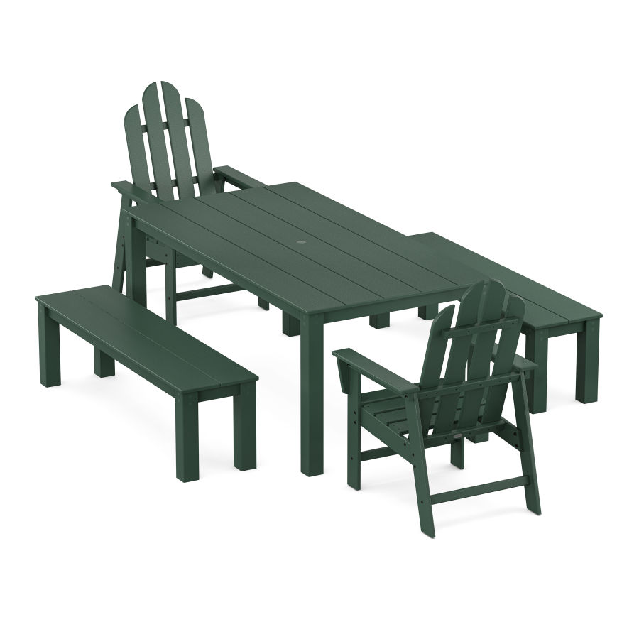 POLYWOOD Long Island 5-Piece Parsons Dining Set with Benches in Green