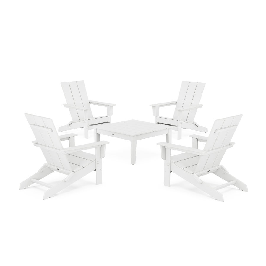 POLYWOOD 5-Piece Modern Studio Folding Adirondack Chair Conversation Group in White