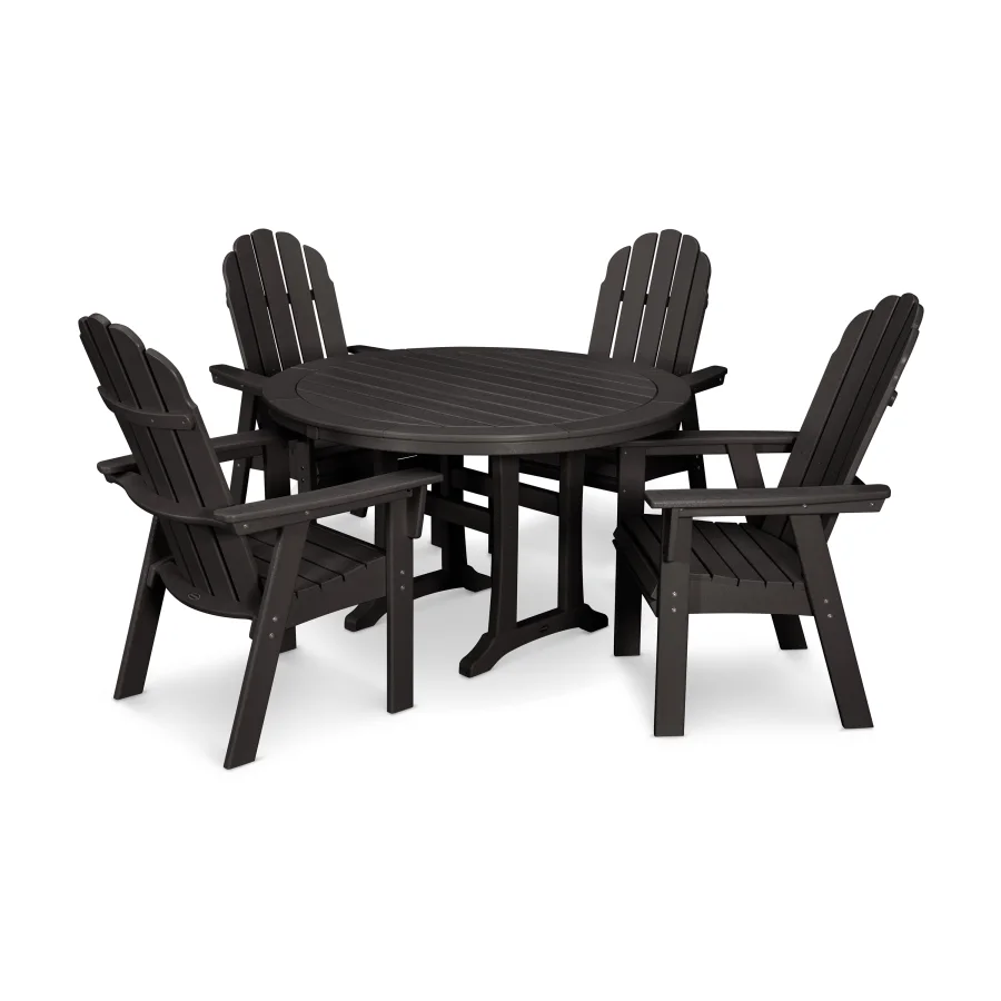 POLYWOOD Vineyard Curveback Adirondack 5-Piece Nautical Trestle Dining Set in Black