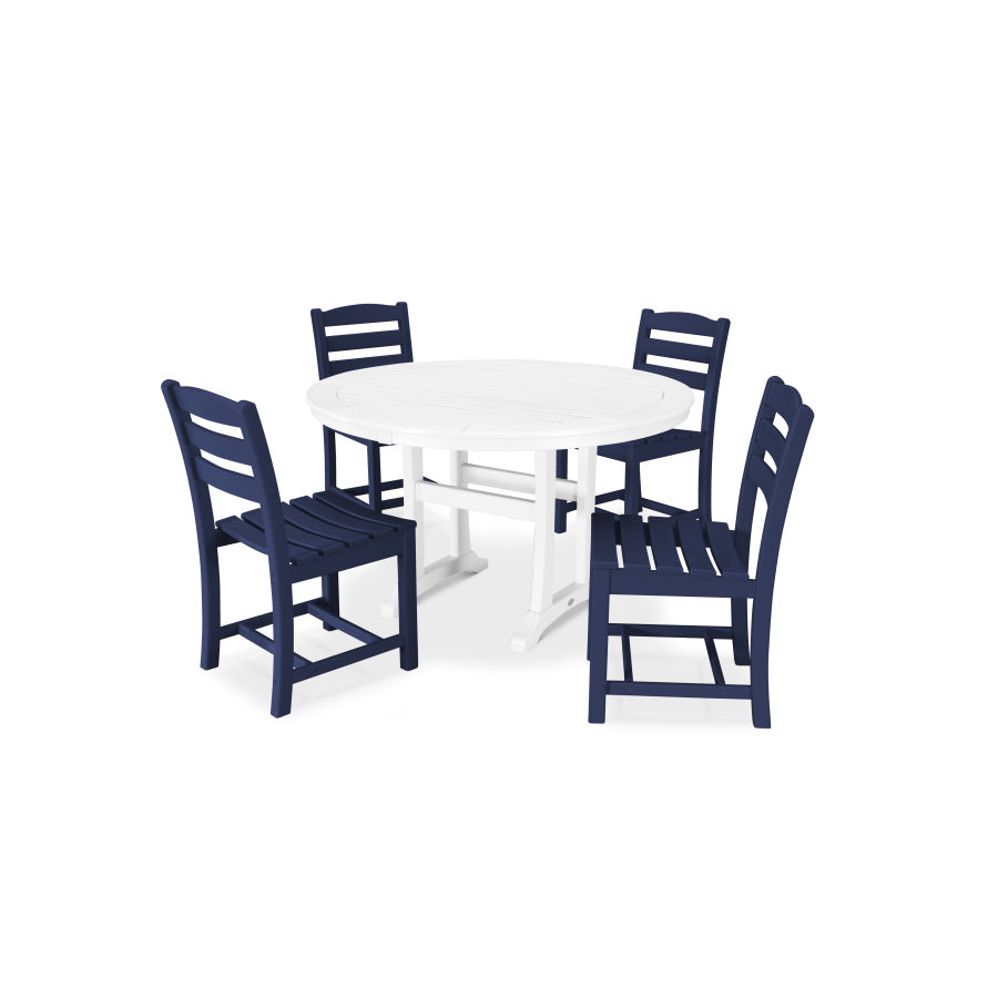 POLYWOOD La Casa Café 5-Piece Side Chair Dining Set in Navy / White