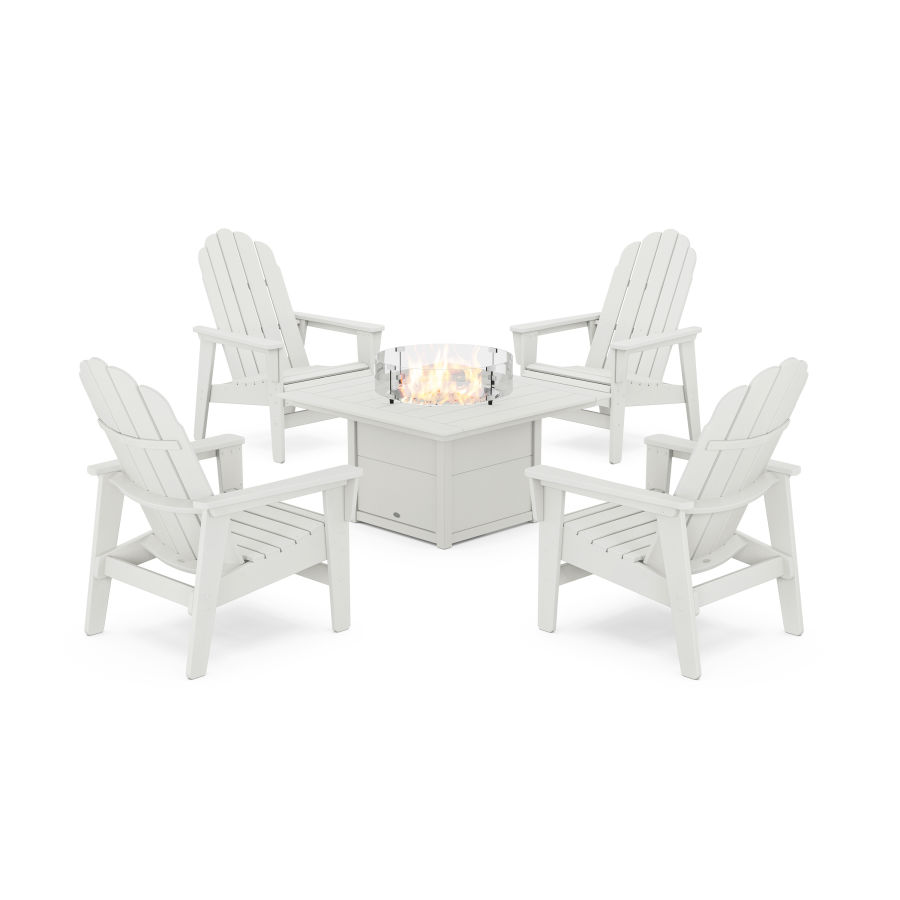 POLYWOOD 5-Piece Vineyard Grand Upright Adirondack Conversation Set with Fire Pit Table in Vintage White