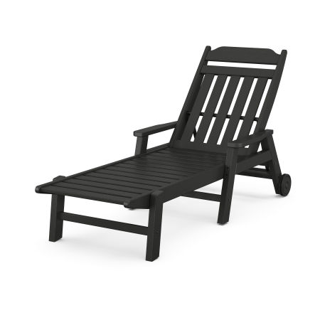 Country Living Chaise with Arms and Wheels in Black