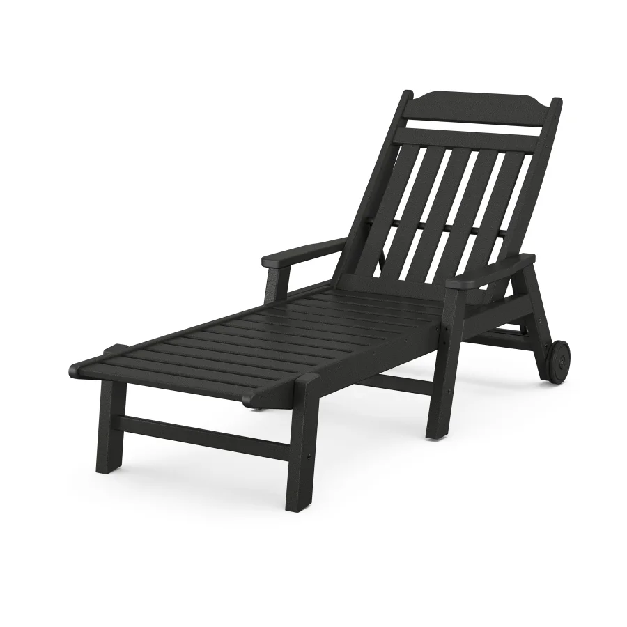 POLYWOOD Cottage Chaise with Arms and Wheels in Black