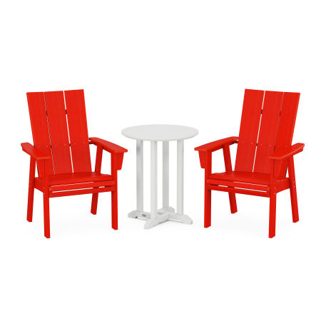 Modern Adirondack 3-Piece Round Dining Set in Sunset Red