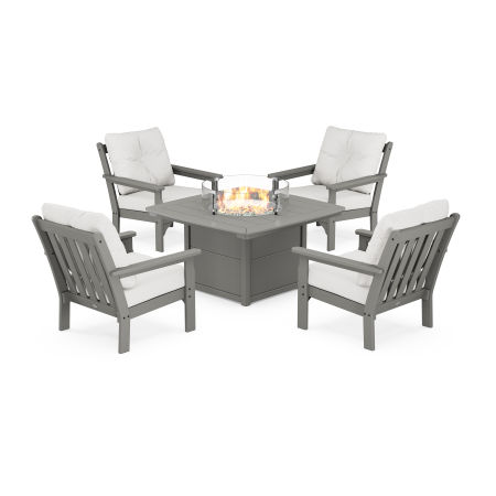 Vineyard 5-Piece Conversation Set with Fire Pit Table in Slate Grey / Natural Linen