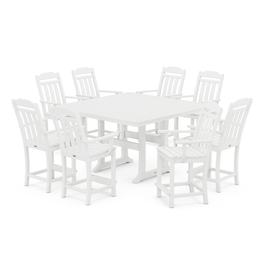 POLYWOOD Country Living 9-Piece Square Counter Set with Trestle Legs in White