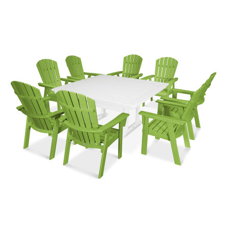 POLYWOOD Nautical Adirondack 9-Piece Trestle Dining Set in Lime / White