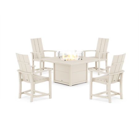 Modern 4-Piece Upright Adirondack Conversation Set with Fire Pit Table in Sand
