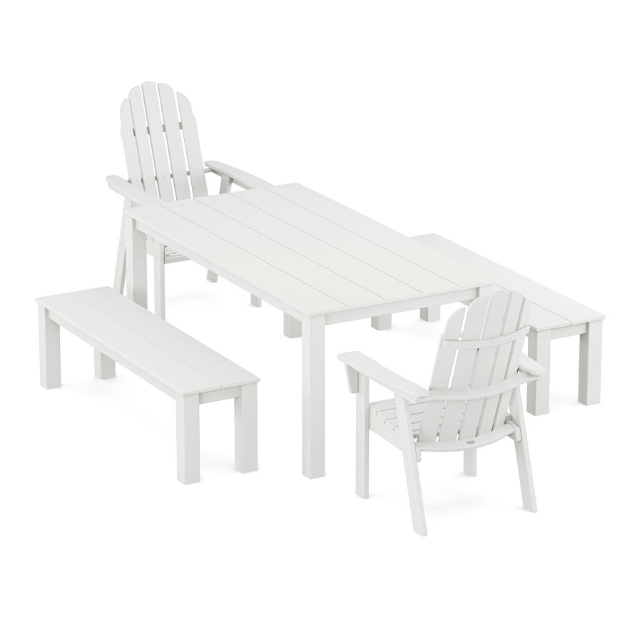 POLYWOOD Vineyard Curveback Adirondack 5-Piece Parsons Dining Set with Benches in White